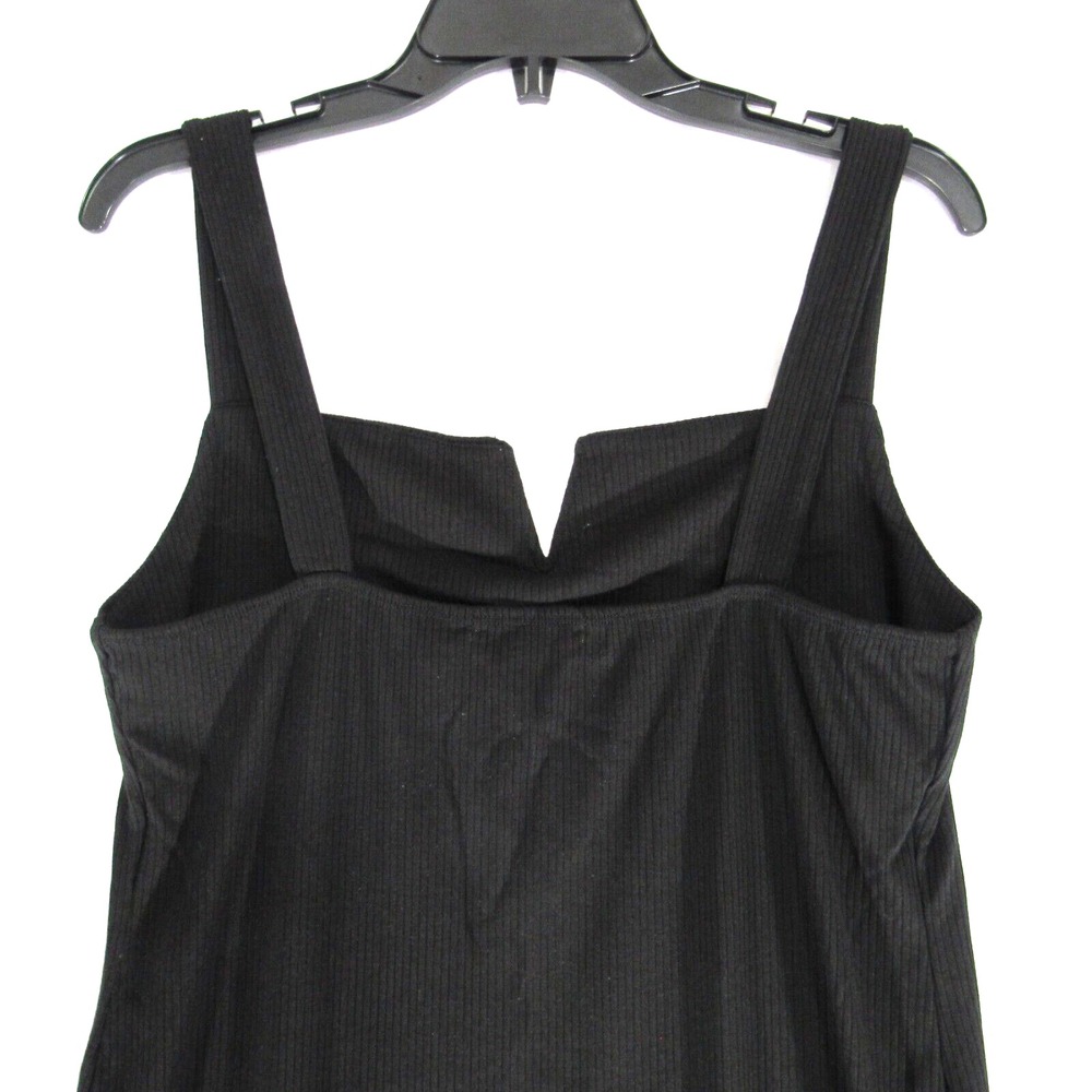 Good Luck Gem Black Ribbed Knit Bodycon Square Neck V Slit Dress Women's Size L - Picture 3 of 10